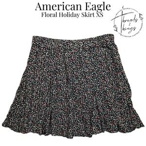 American Eagle Skirt Women XS Holiday Black Red Floral 90s Y2k Coquette Feminine